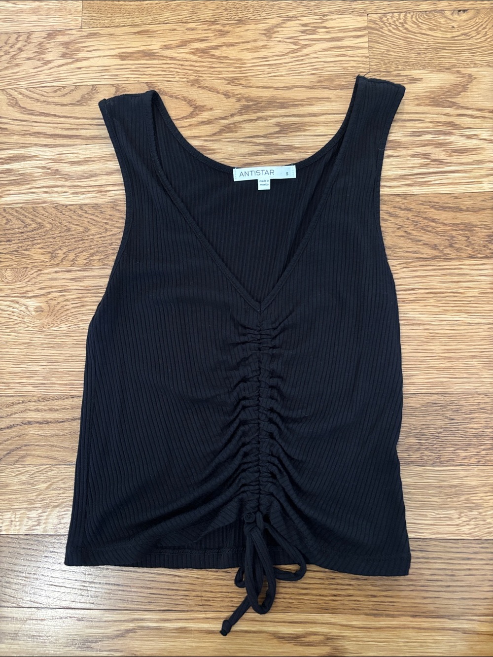 T.J.Maxx Black Ribbed V-Neck Ruched Tank Top